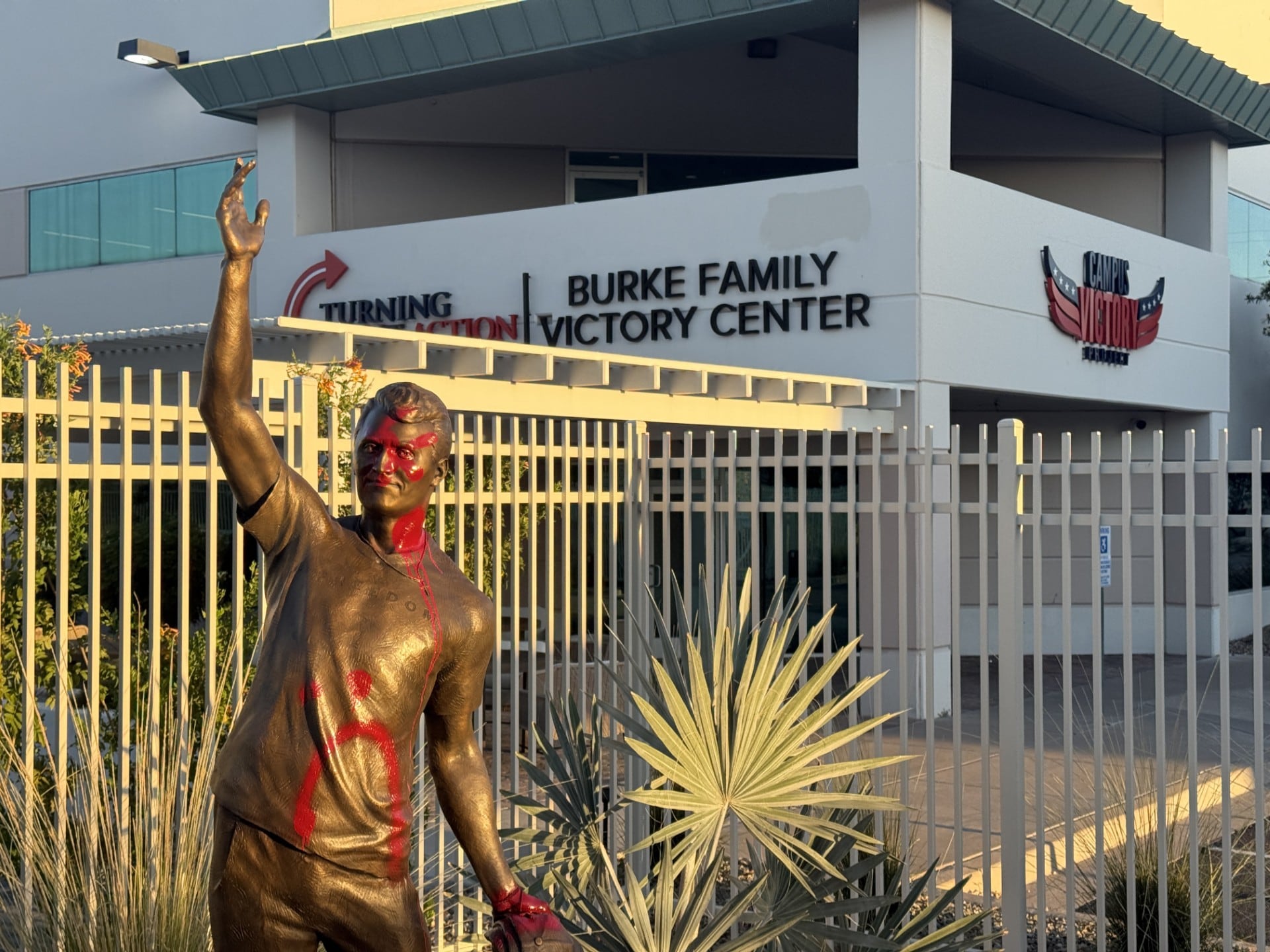 Charlie Kirk Statue at Turning Point USA Headquarters Vandalized