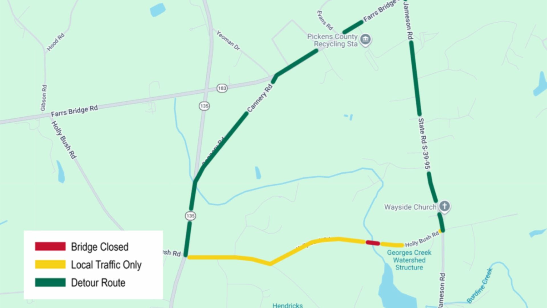 Holly Bush Road Bridge in Pickens County to Close for Repairs