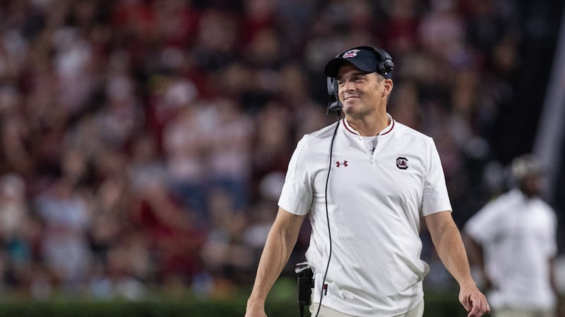 South Carolina head coach Shane Beamer smiles during the fourth quarter against the Coastal...
