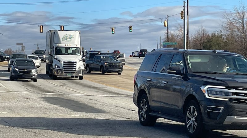 There is a large law enforcement presence along Pelham Road in Greenville County on Thursday.