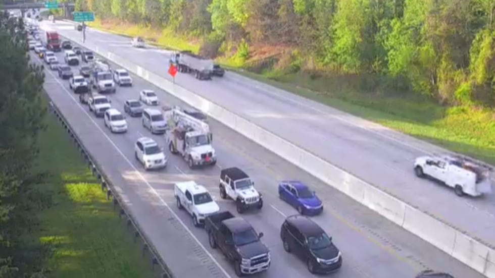 Officials said all lanes were blocked as of 8:17 a.m.