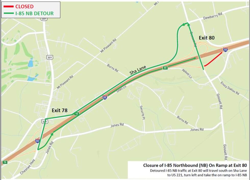 Traffic shift happening on I-85 northbound between mile markers 80, 86