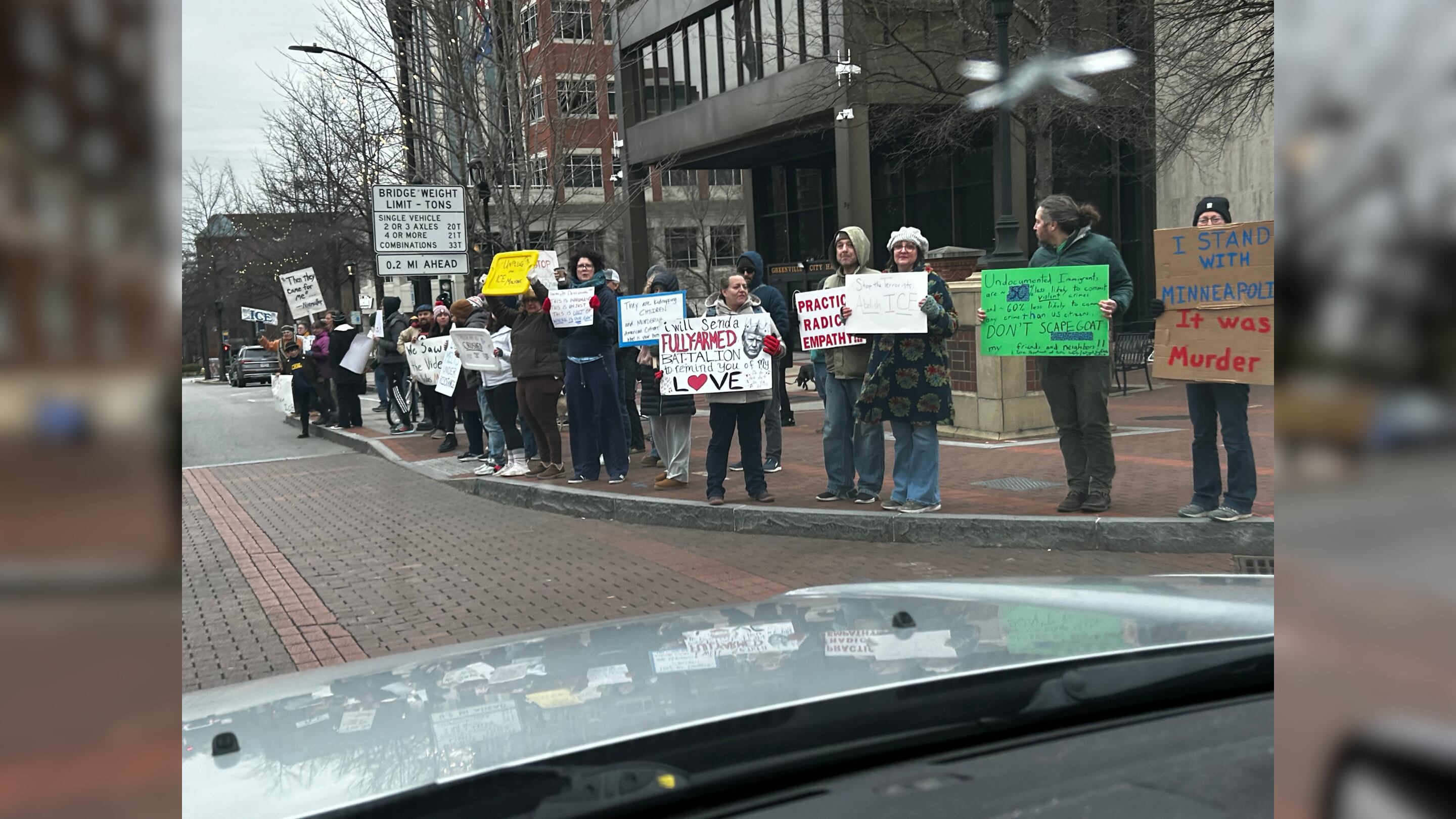 Protesters gather in downtown Greenville over ICE operations in Minnesota