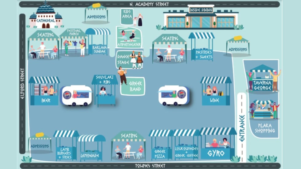 Festival map for Greenville Greek Fest.