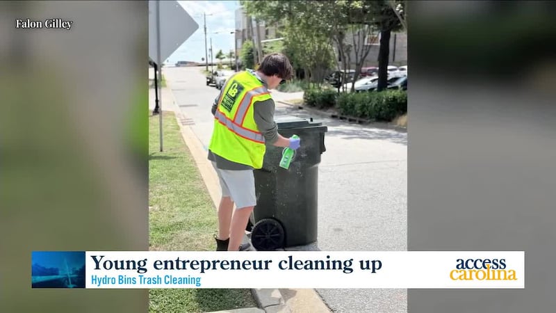Falon Gilley from Hydro Bins Trash Cleaning on his business that started as a class project.