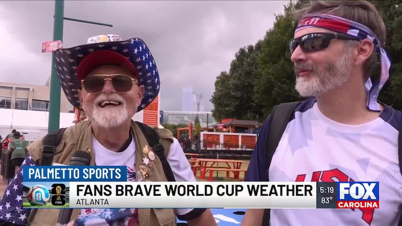 WATCH: Palmetto Sports reporter Ella Grogan shows how fans showed up rain or shine to the FIFA...